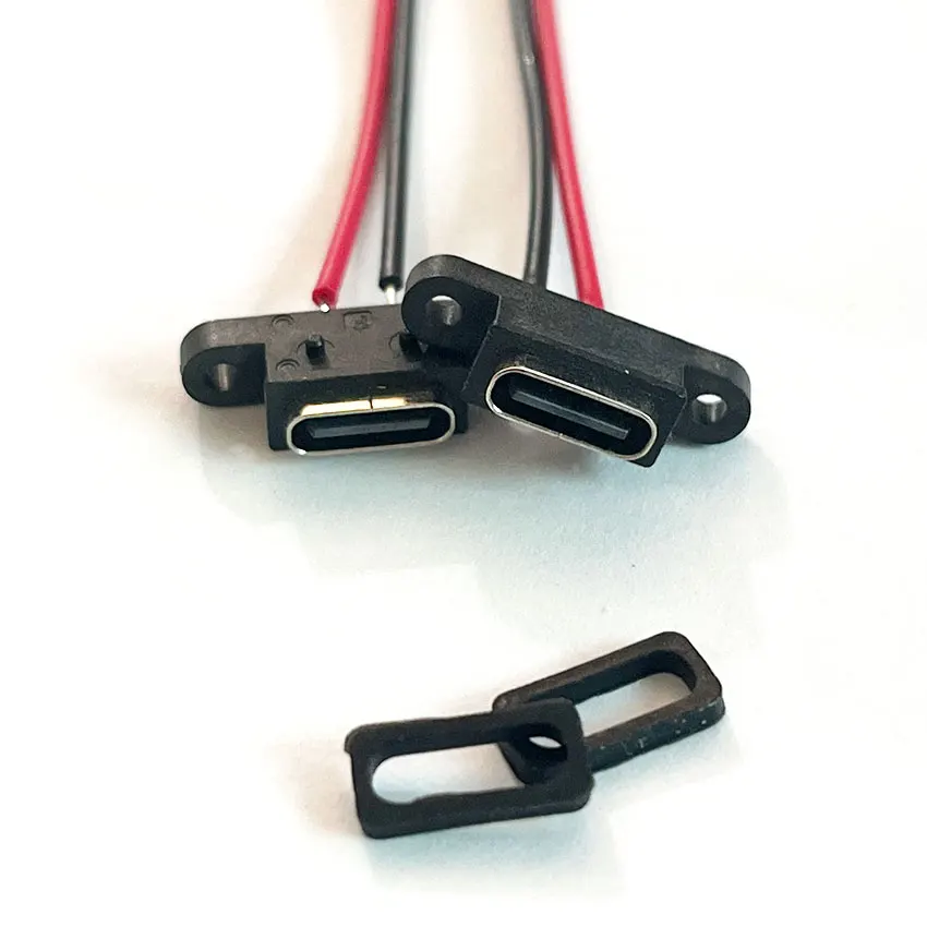 1 Uds nuevo tipo C 2 pines impermeable hembra puerto de enchufe USB C con orificio para tornillo interfaz de carga rápida cable conector USB - imagen 5