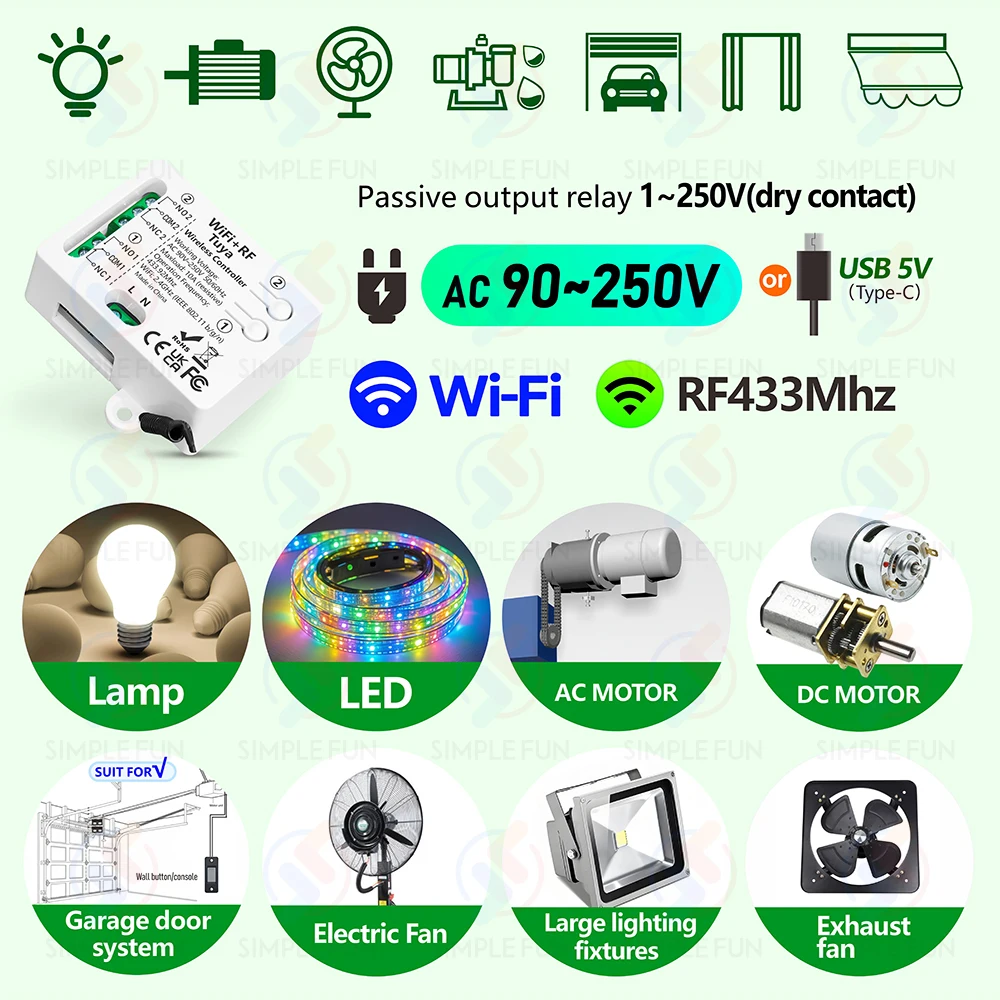 Tuya WiFi RF interruptor inteligente inalámbrico 110V 220V 230V 10A 2CH relé compatible con Alexa Google Home para Control remoto luz Motor de garaje - imagen 3