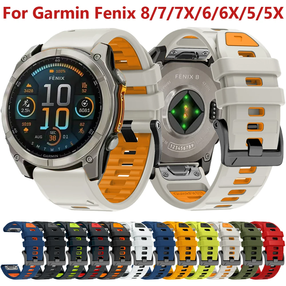 Correa con hebilla de tornillo de 26mm y 22mm para Garmin Fenix 8 E 7X 7 Pro 6X 6 Pro 5X Plus, pulsera de silicona Epix Gen 2 47mm 51mm Enduro 3