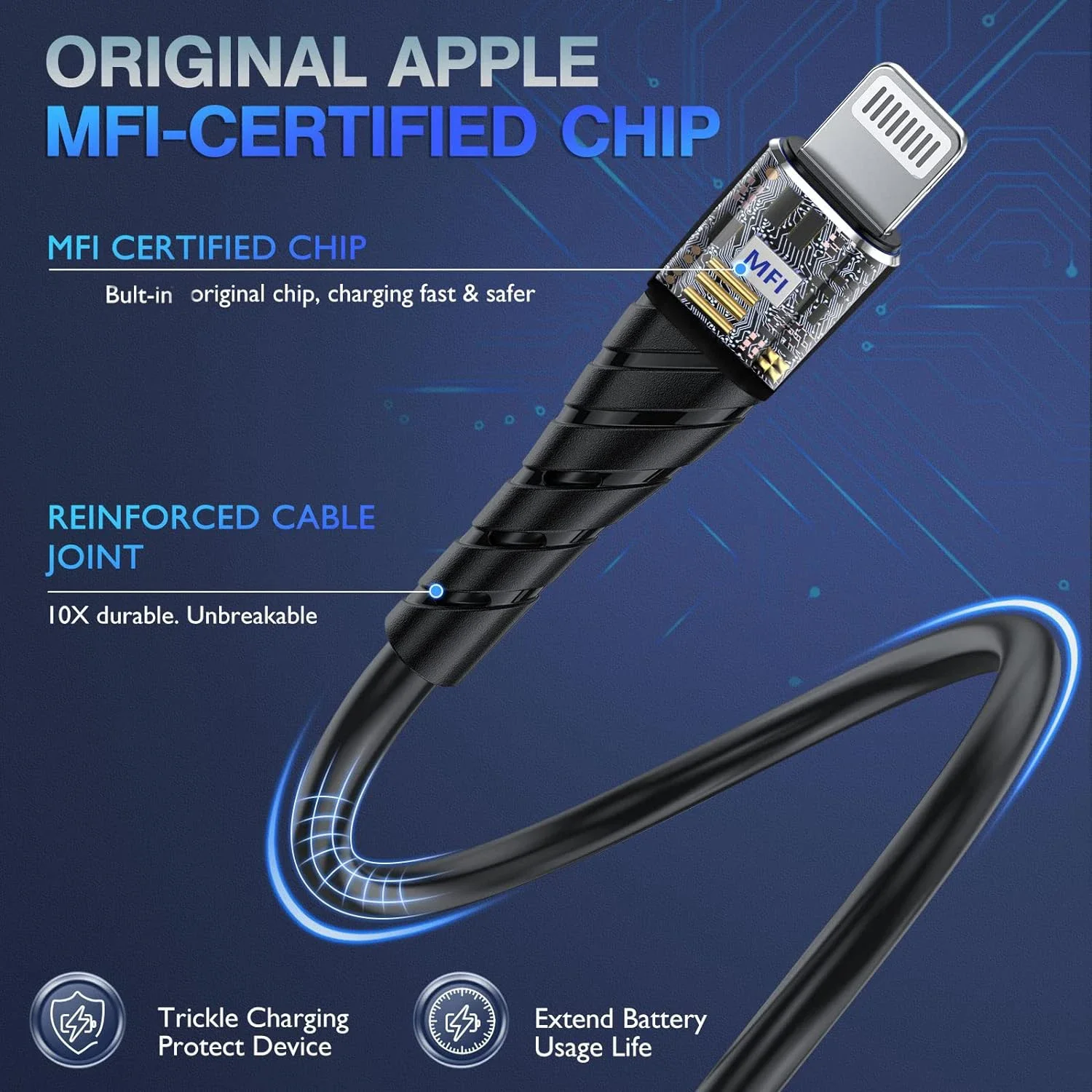 Cable USB de carga rápida para teléfono móvil, Cable de datos de 2m y 6 pies, 2.4A, para iPhone 11, 12, 13 Pro, X, XS Max, 6, 7, 8 Plus, SE, iPad - imagen 3