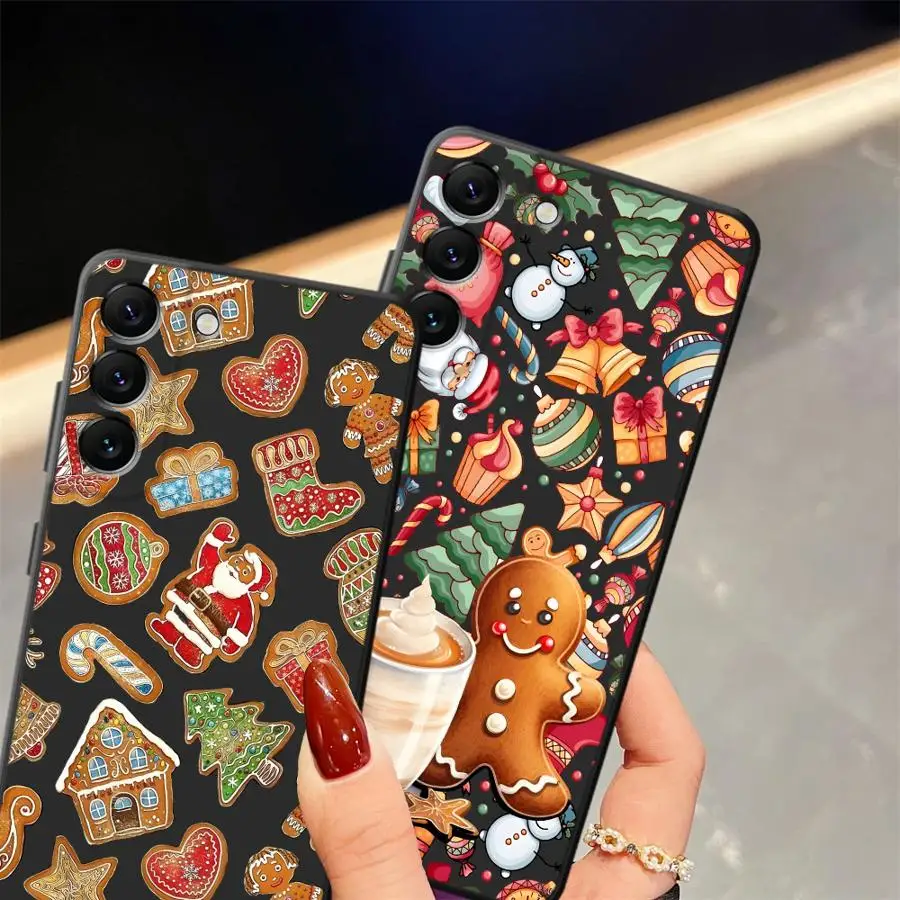 Funda de teléfono suave negra para Samsung Galaxy A30 A15 A05 A70 A17 A40 A16 A10 A12 A04 A50 A06 A20 A13 galletas de dibujos animados de Navidad - imagen 2