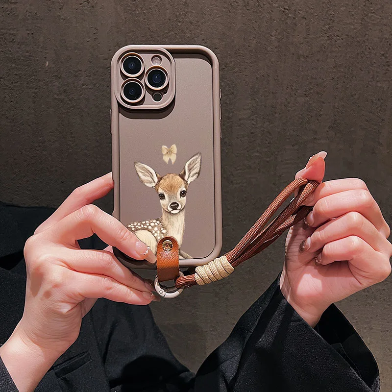 Funda de teléfono con correa de cordón suave con diseño de ciervo y lazo bonito para iPhone 17 16 15 14 13 12 11 Pro Max 16E 17 Air 7 8 Plus - imagen 5