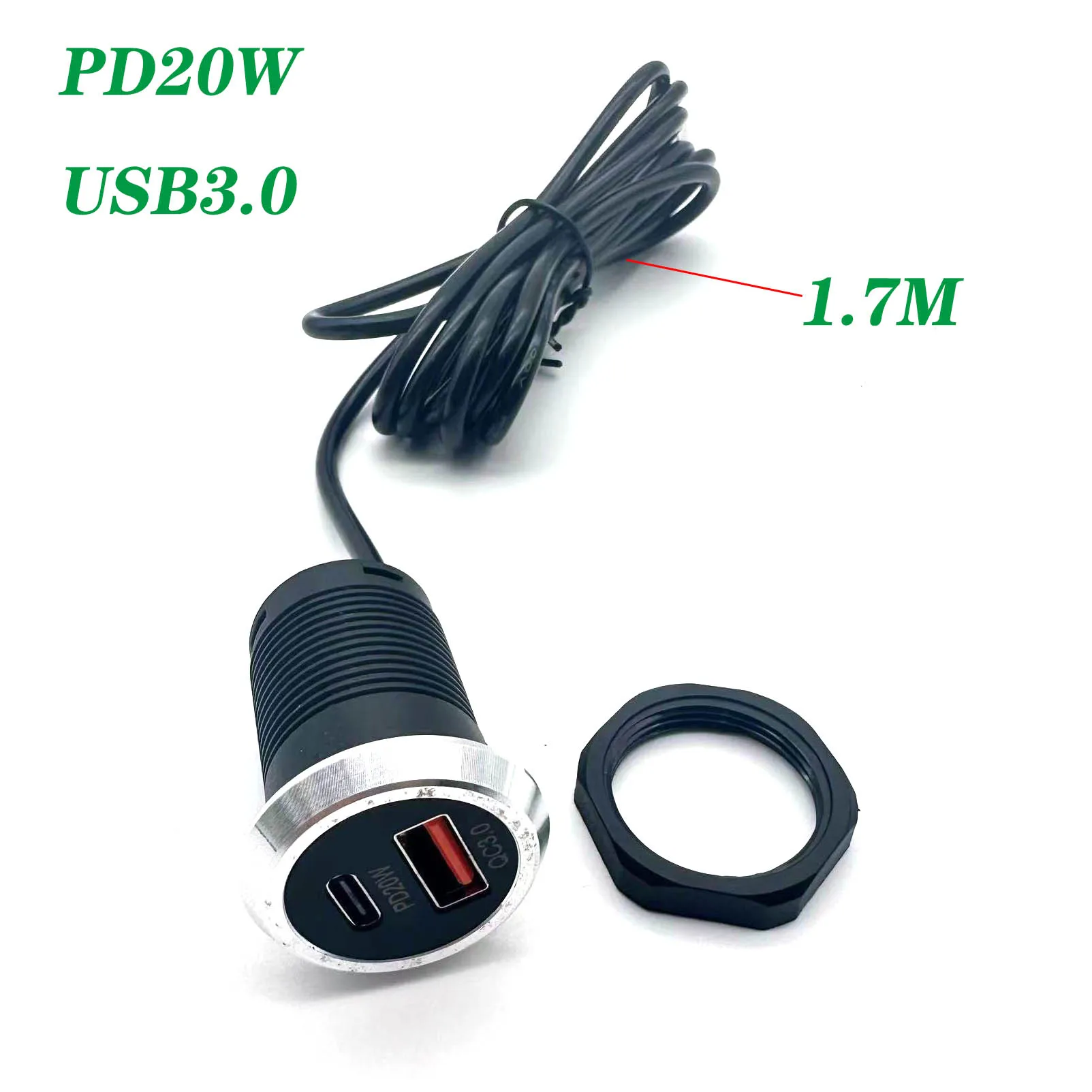 Cargador UsB integrado oculto de escritorio, 1 piezas, 5V/3A, 1 USB, 1 tipo C, mini cargador rápido para coche, toma de corriente integrada - imagen 2