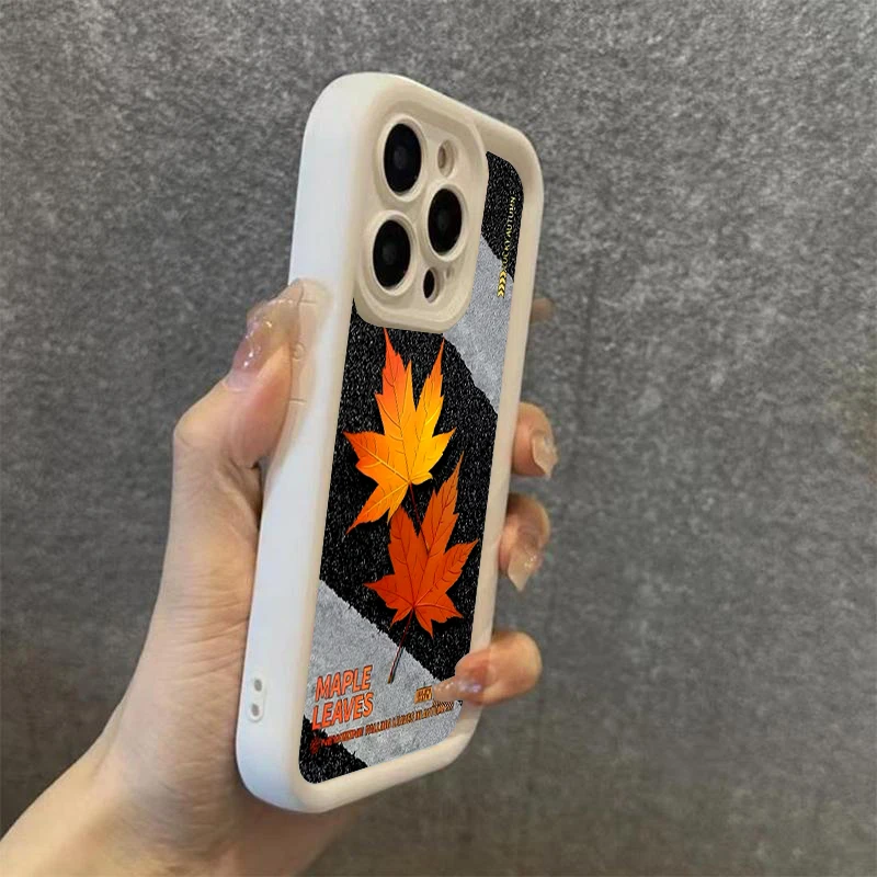 Funda de teléfono de silicona de hoja de arce de otoño de la suerte para iPhone 17 16 15 Pro Max 14 13 12 11 Pro 17 Air 16E XS X XR 7 8 Plus cubierta suave - imagen 4