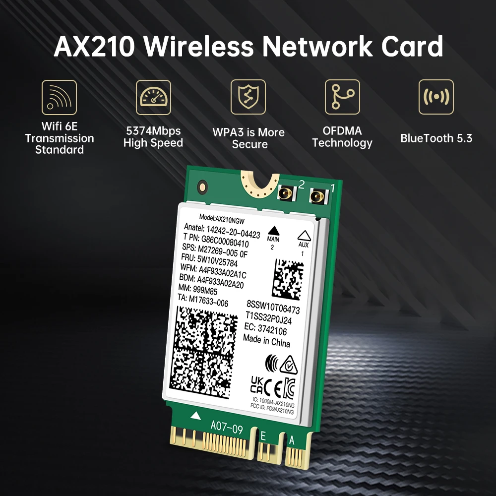 FENVI AX210 WiFi6E M.2 tarjeta BT5.3 Tri Band 5Ghz/6G/2,4G 5374Mbps 802.11AX tarjeta inalámbrica NGFF de red WiFi portátil para PC Win10/11 - imagen 4