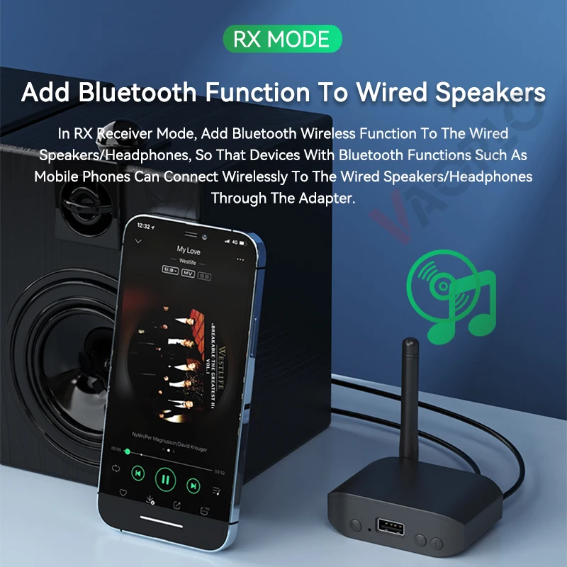 VAORLO 3 en 1 Bluetooth 5.3 Receptor de audio Transmisor USB U-Disk Play 3.5 mm AUX Estéreo HIFI Adaptador inalámbrico de música sin pérdidas con micrófono para automóvil TV PC Auriculares Amplificador de altavoz - imagen 4