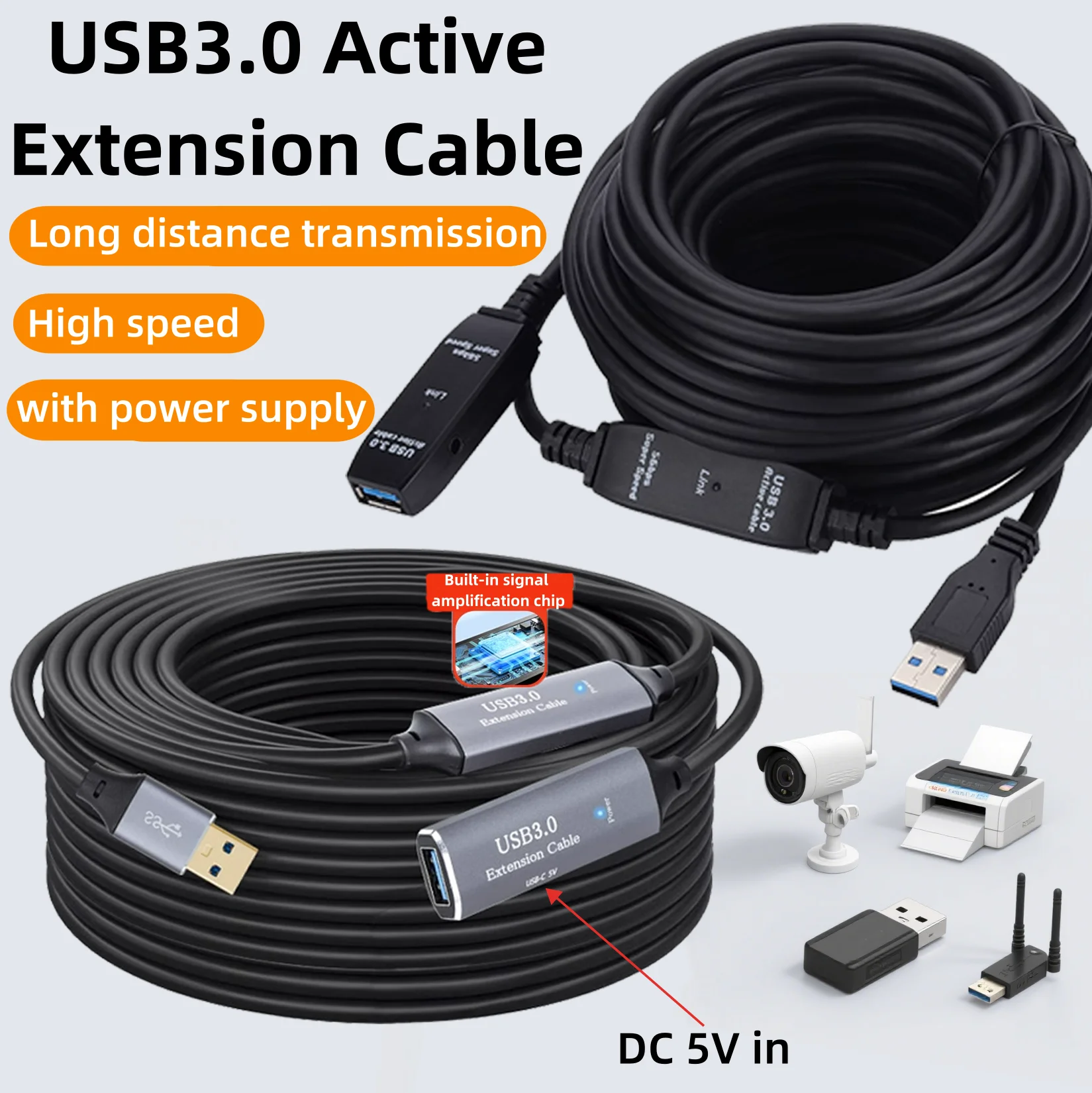 Cable de extensión activo USB 3,0 macho a hembra con amplificadores de señal de chipset de expansión Compatible con Xbox PS4 Oculus Quest 3 VR