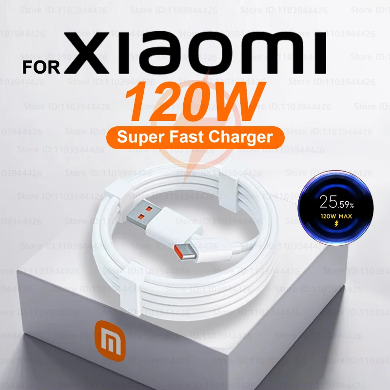 Para Xiaomi Original 120W USB Cable de carga súper rápido Redmi Note 10 9 8 mi 15 14 13 12 USB a tipo C cargador accesorios de teléfono
