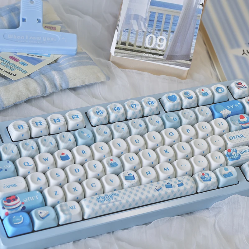 Juego de teclas con tema Blue Sweet Dream, perfil PBT MOA 134/140, teclas originales personalizadas hechas a mano para accesorios de teclado mecánico