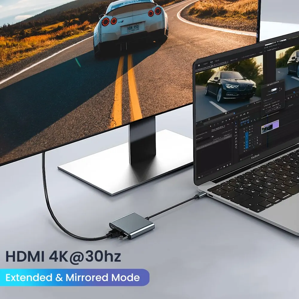 Hub USB C 3 en 1 con 60W tipo C, entrega de energía, adaptador portátil cuadrado 4K HDMI, concentrador de puertos múltiples para MacBook Air/Pro ChromeBook - imagen 4