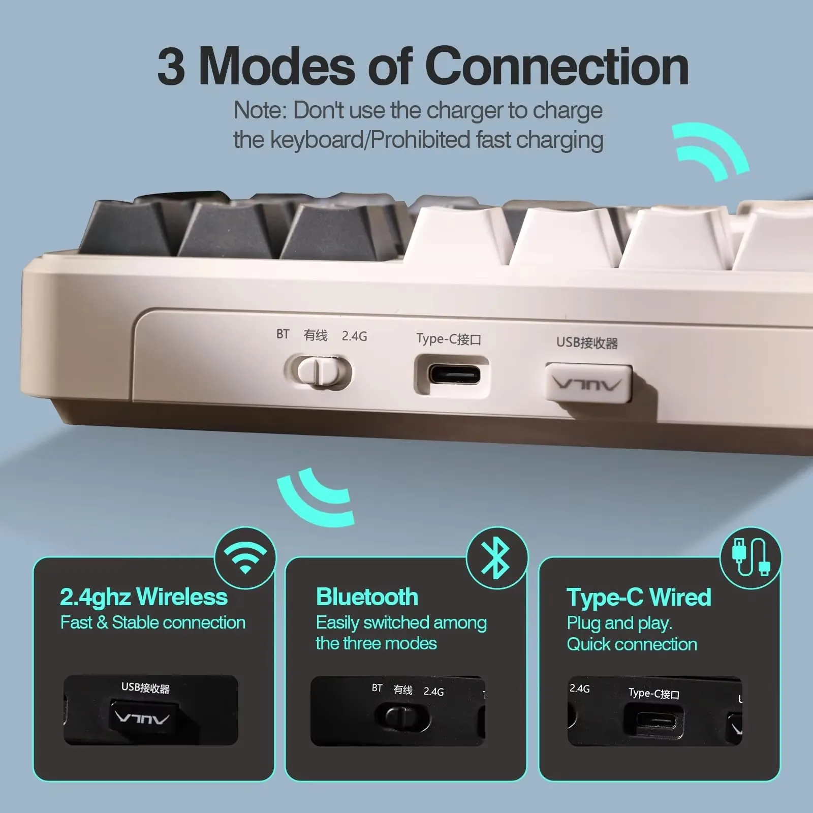 Teclado mecánico AULA F87 Pro personalizado para juegos + escritura RGB 2,4g/Usb/Bluetooth junta inalámbrica de modo Tri 87 teclas enchufables en caliente - imagen 3