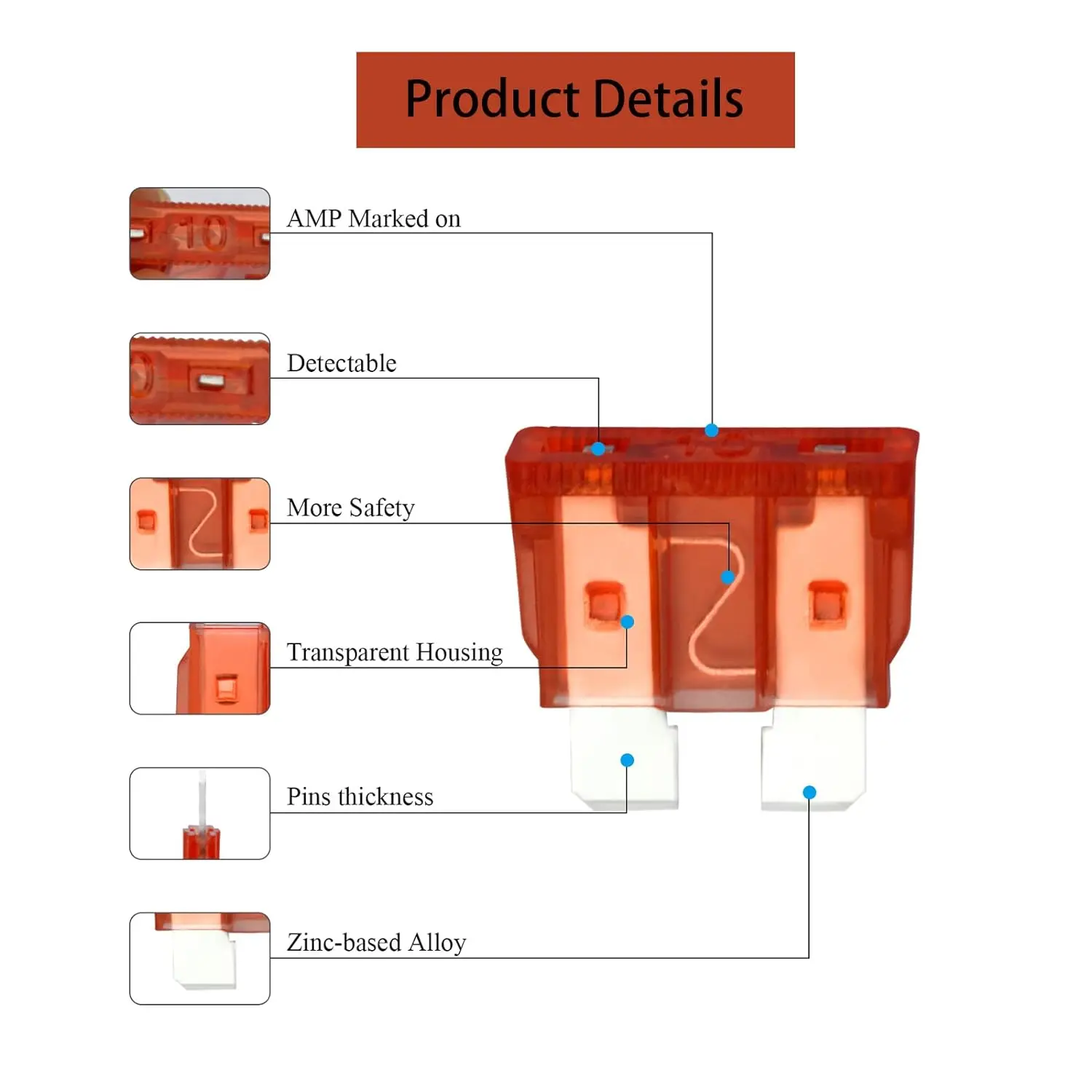 Kit surtido de fusibles estándar para coche, Kit de fusibles de repuesto automotrices tipo cuchilla para coche/RV/camión/motocicleta/Barco, 100 piezas - imagen 4