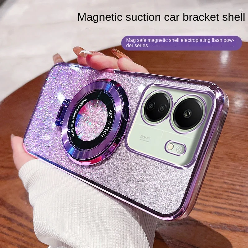 Para Xiaomi POCO C65 funda suave con anillo brillante magnético funda protectora trasera delgada para Xiaomi POCO C31 C65 carcasa de teléfono