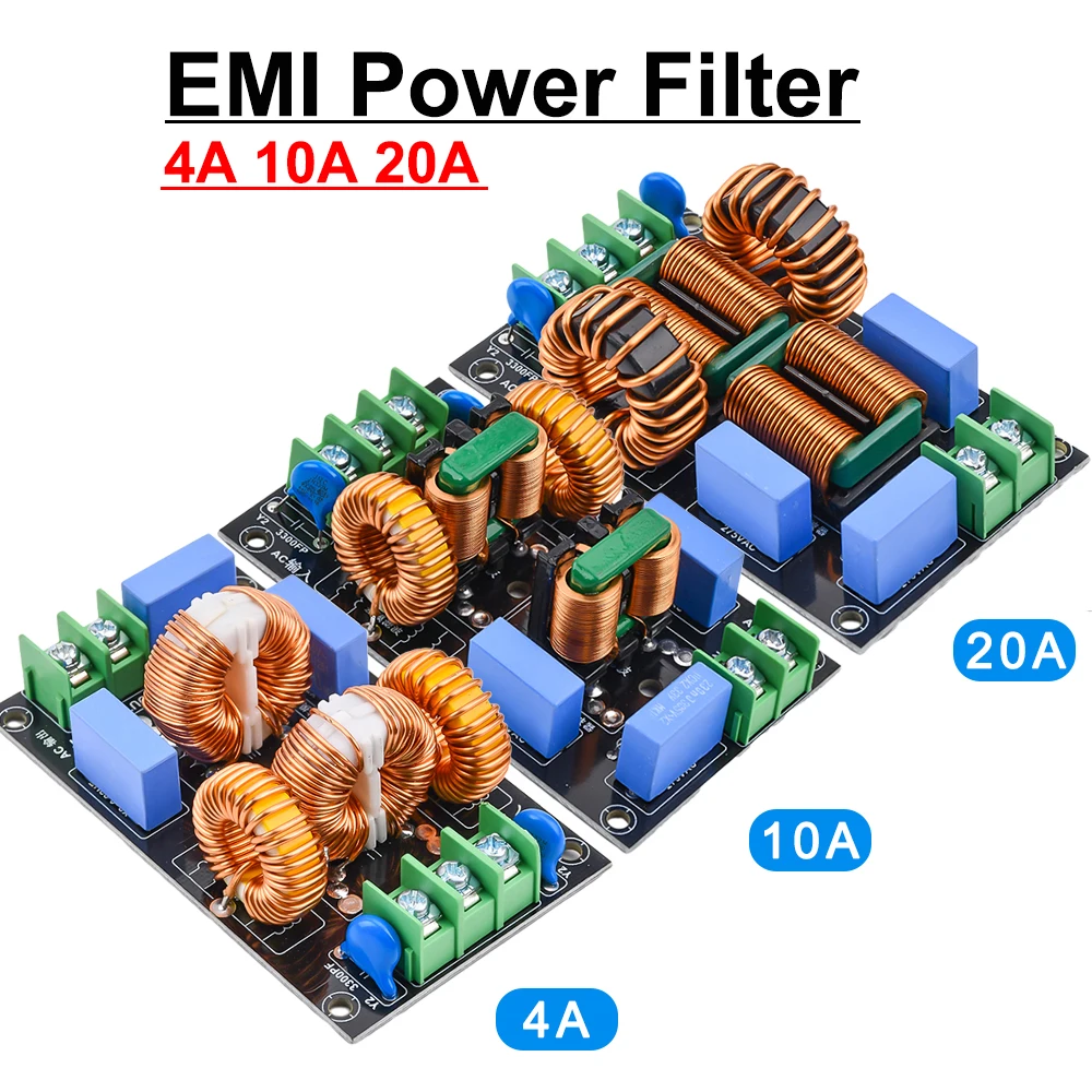 Placa de filtro de potencia EMI de 3 etapas, 4A, 10A, 20A, CA 110V, 220V, filtro EMI FCC, Kit de interferencias electromagnéticas, bricolaje