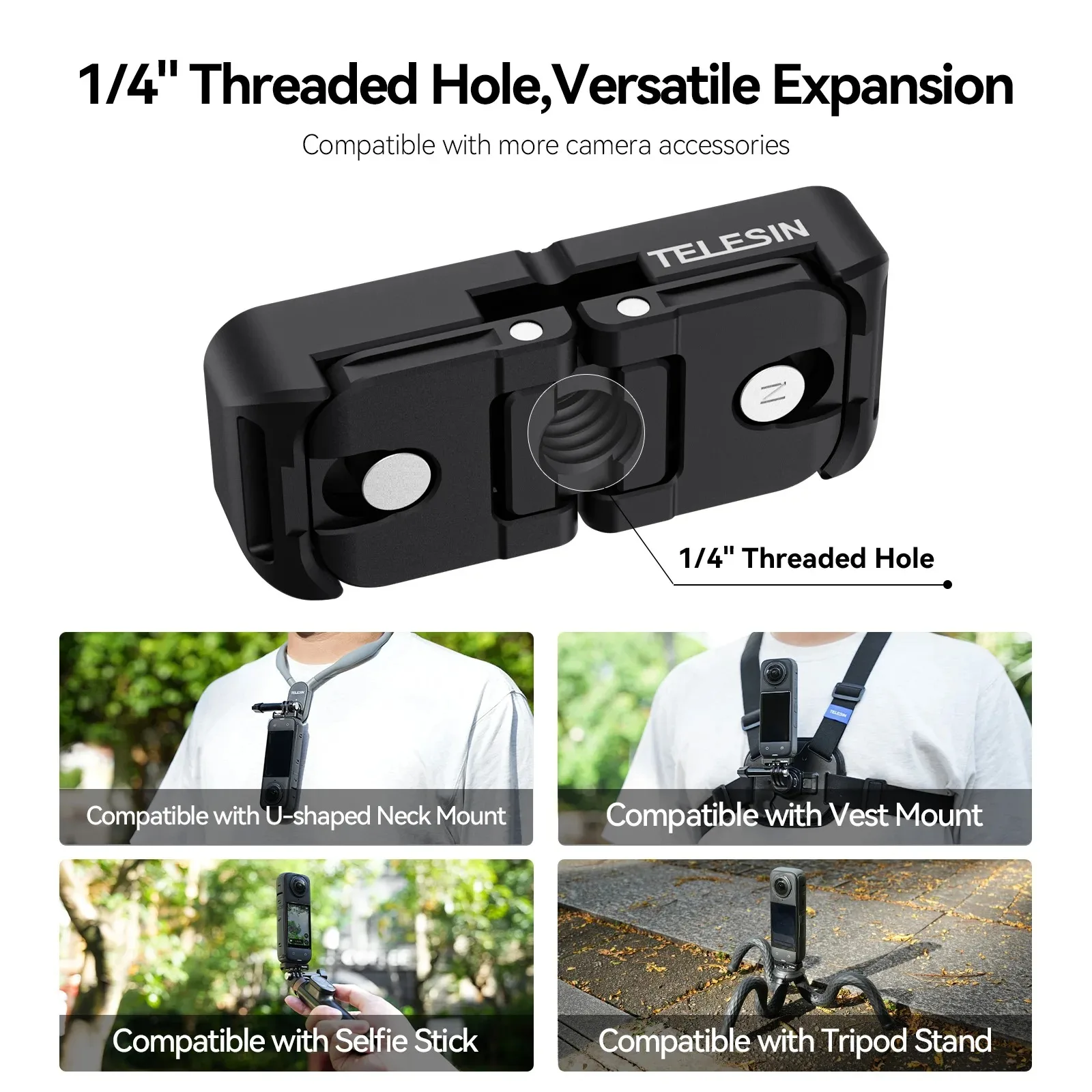 TELESIN-Adaptador multifuncional de dos garras para cámara, accesorios de montaje en trípode, Base magnética de liberación rápida para cámara Insta360 X4 - imagen 5