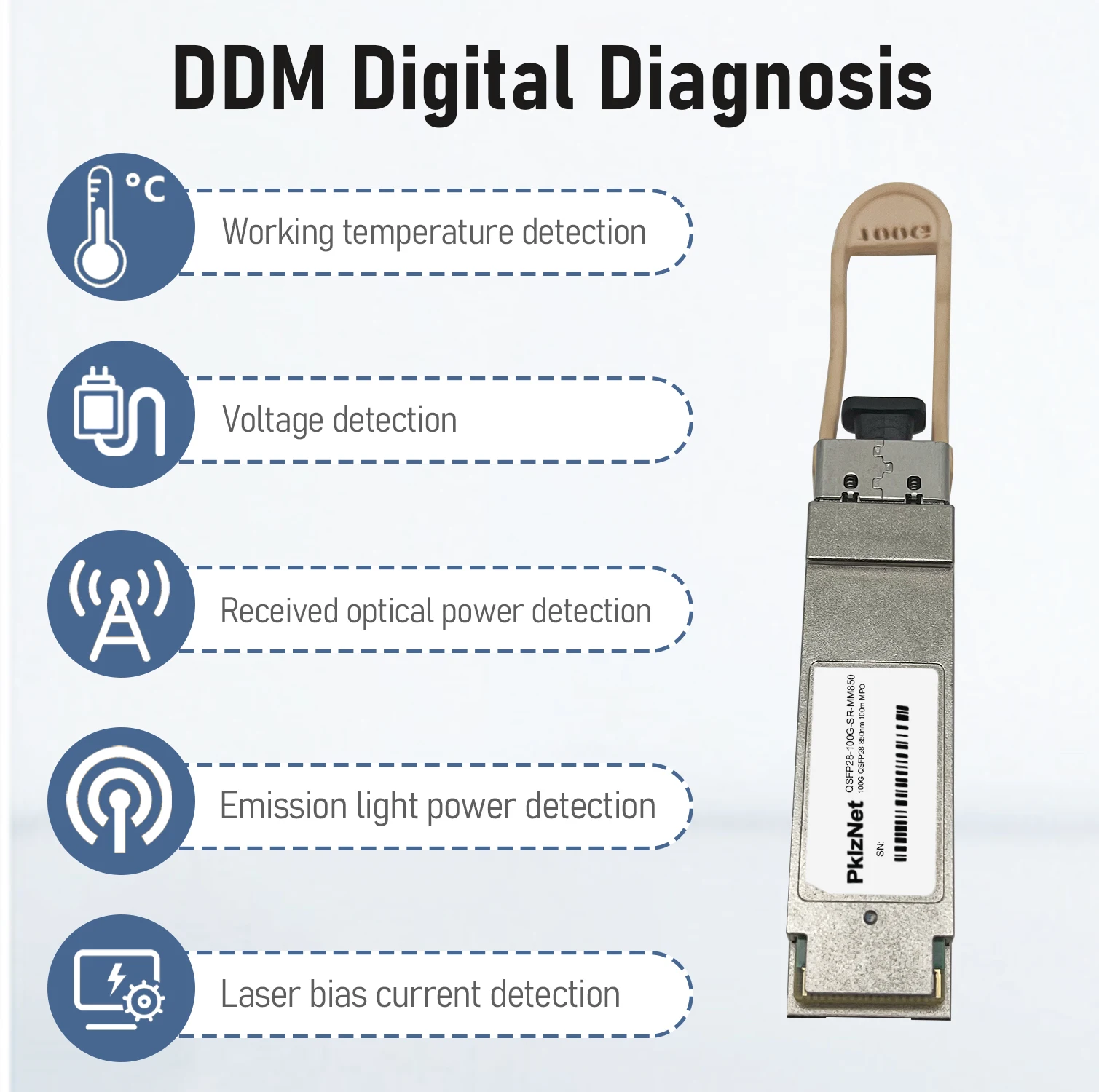 100G 850nm 100m en OM4 MPO QSFP28 Transceptor multimodo Amplia compatibilidad plug-and-play utilizado para interruptores, computadoras y servidores - imagen 3