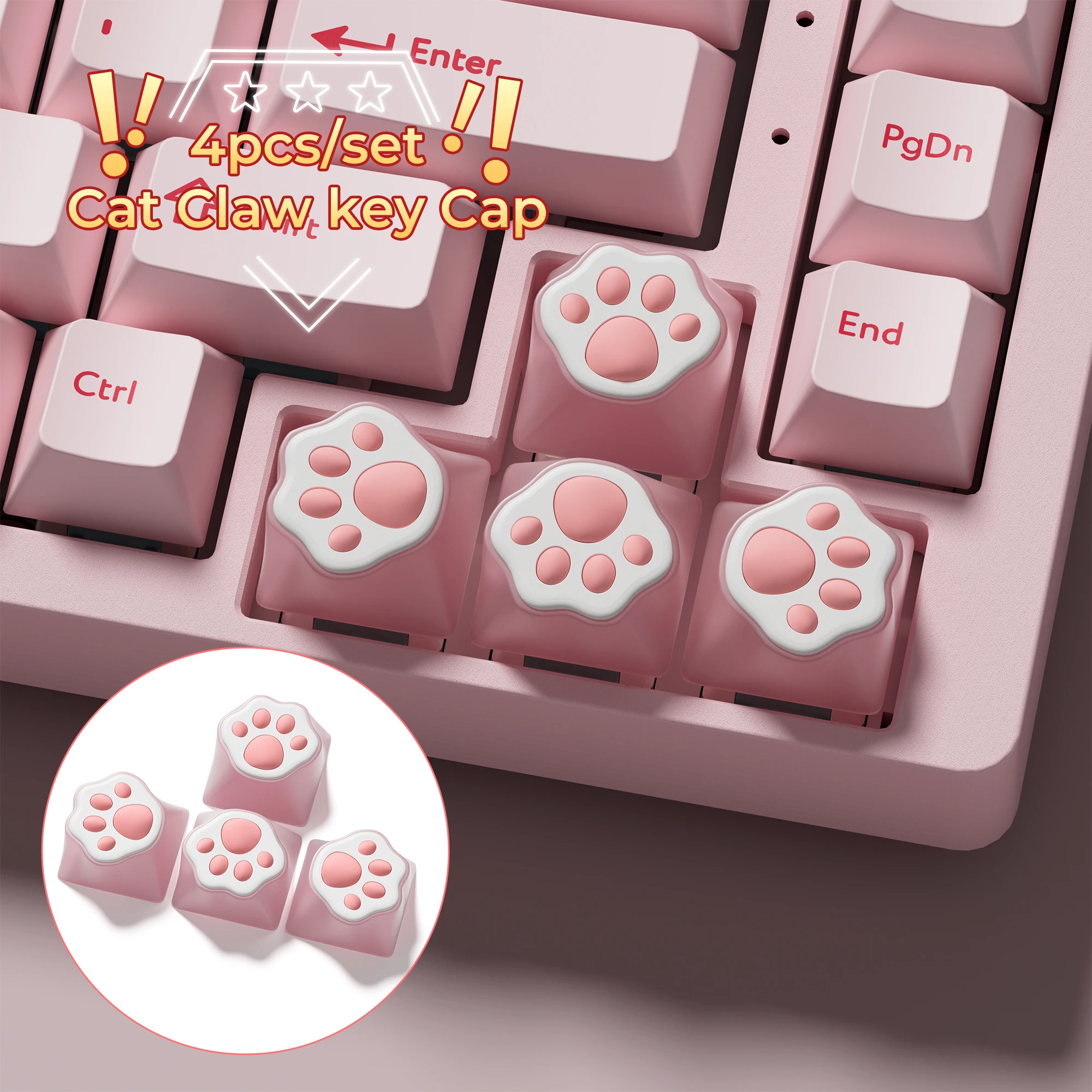 XVX 4 unids/set encantadoras teclas de pata de gato para teclado mecánico, teclas rosas bonitas DIY, teclas blancas con personalidad de garra de gato, teclas de flecha