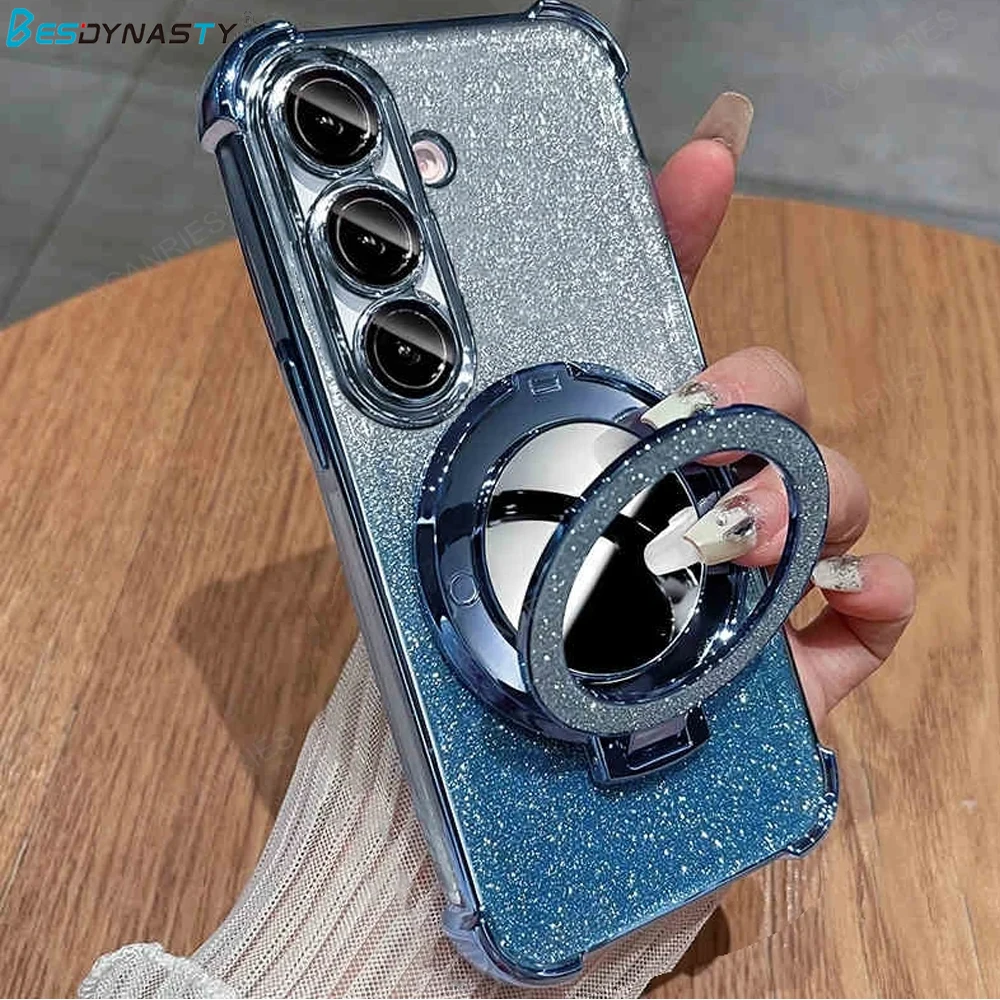 Para Samsung Galaxy S25 Ultra S24 FE S23 S22 Plus S21 S20 funda chapada antigolpes de cuatro esquinas S25 A16 funda con soporte para espejo de maquillaje - imagen 2