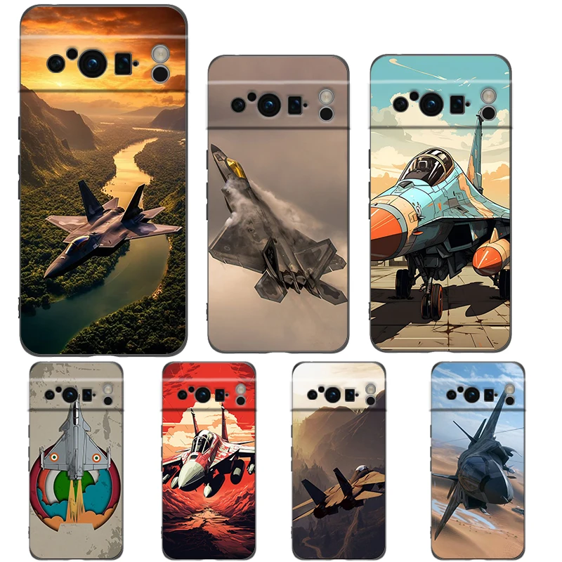 Funda de teléfono Fighter Planes para Google Pixel 8 7 6 Pro 8A 6A 7A 5G silicona suave a prueba de golpes TPU cubierta negra Fundas
