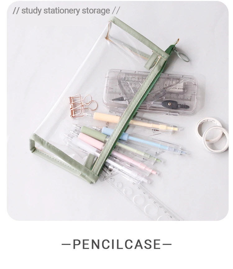 Estuche de lápices transparente de PVC, caja de lápices Kawaii de gran capacidad, bolsa de cosméticos para mujer, suministros de oficina para volver a la escuela, papelería bonita - imagen 5