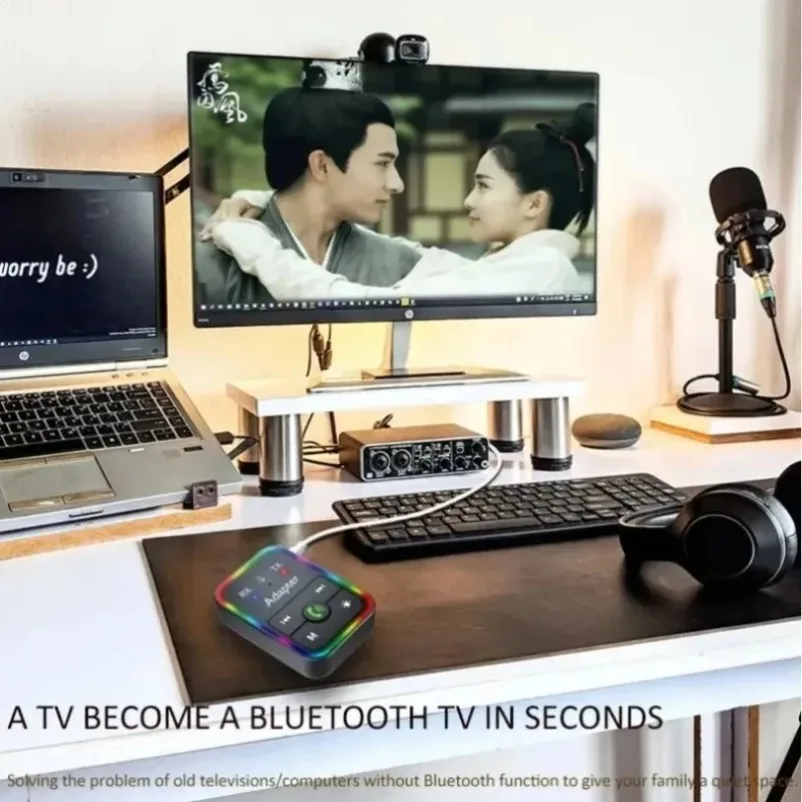 Transmisor o receptor inalámbrico Bluetooth 5,3 2 en 1 para coche, luz RGB, manos libres con micrófono, conector auxiliar de 3,5mm, adaptador de Audio, reproductor MP3 - imagen 3