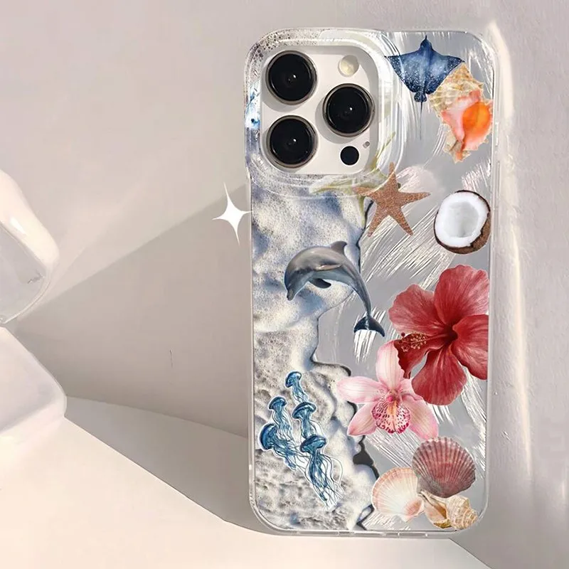 Funda para iPhone 16 15 Pro Max 16E 14 13 12 11 XS XR verano tortuga marina estrella de mar patrón funda para iPhone 7 8 Plus SE2 funda de teléfono - imagen 4