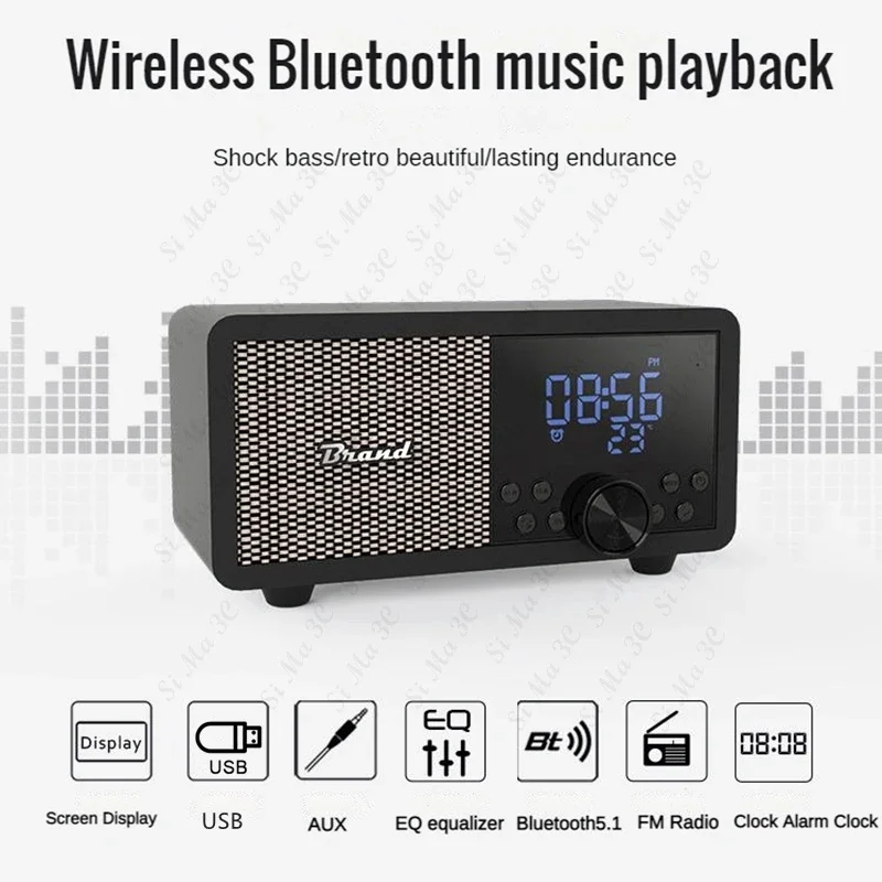 Altavoz despertador con Radio FM de madera, reloj de mesita de noche, Subwoofer, Altavoz Bluetooth inalámbrico portátil con modo EQ, temperatura ajustable - imagen 5
