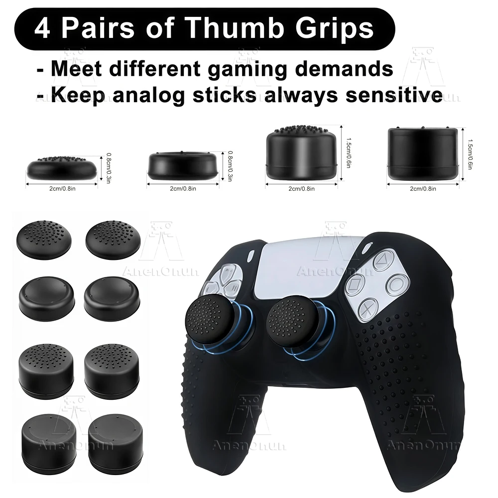 Funda de silicona para controlador PS5 con tapas de agarre para pulgar, cubierta de protección integral, a prueba de golpes, antiarañazos, antideslizante, duradera, suave - imagen 2