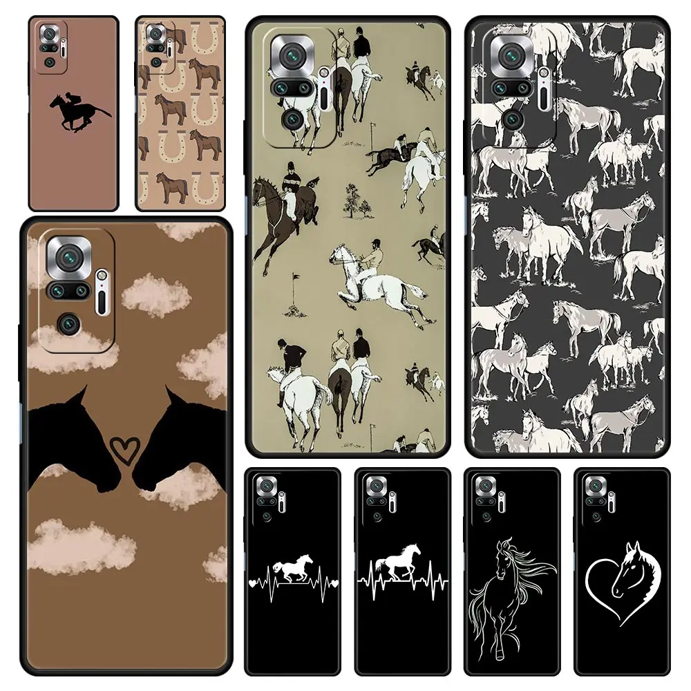 Funda de teléfono para Xiaomi Redmi Note 13, 12, 5G, 9S, 9, 8, 10, 11 Pro, 9T, 13C, 12C, 10C, 9C, 9A, 7 Pro, cubierta de silicona suave, Animal Art Horse