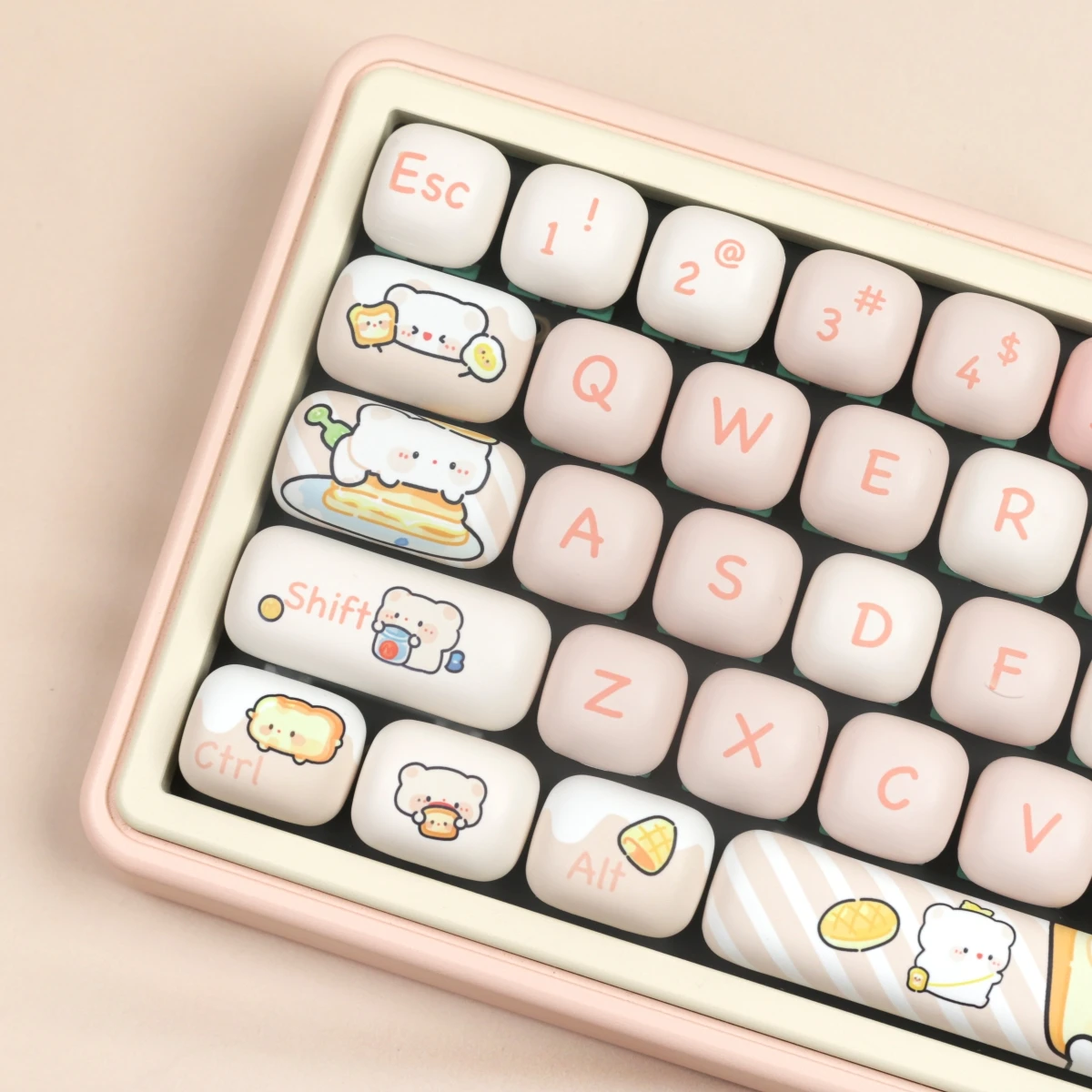 MOG-teclas Pbt Dye-Sub, juego grande de teclas, oso pan para teclado mecánico 7u Alice, diseño dividido, Wooting Hi75 personalizado - imagen 3
