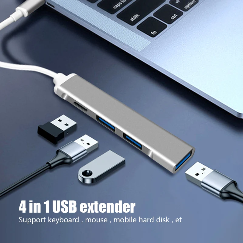 Concentrador de red de 4 puertos USB 3,0, extensor tipo C a divisor USB para ordenador portátil, accesorios OTG, estación de acoplamiento múltiple para Macbook 13 Pro Air PC