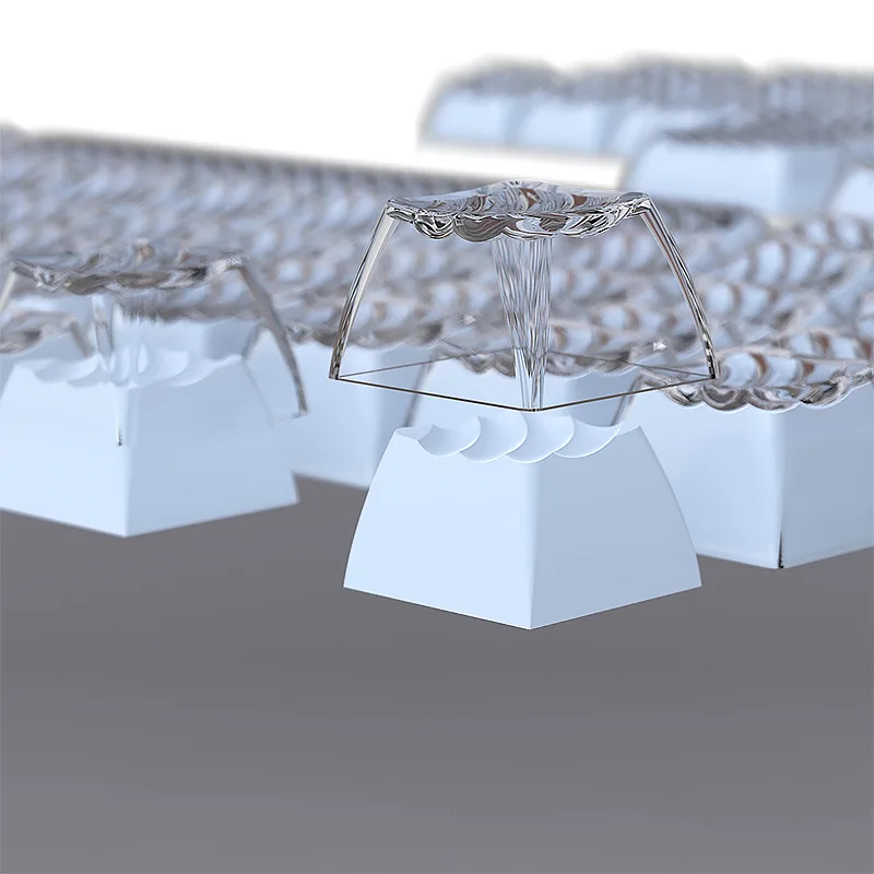 Teclas de gelatina de cristal con estampado lateral de onda mágica azul, perfil ASA, teclas translúcidas transparentes elegantes para interruptores MX, teclado para juegos - imagen 5