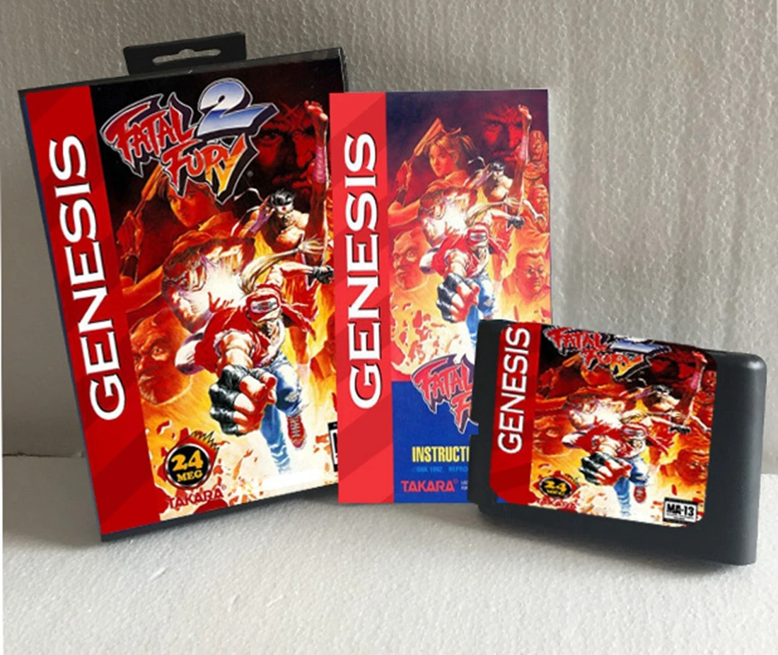 Gran oferta Fatal Fury 2 con caja estadounidense y libro Manual, tarjeta de juego MD de 16 bits para consolas Sega MegaDrive Genesis