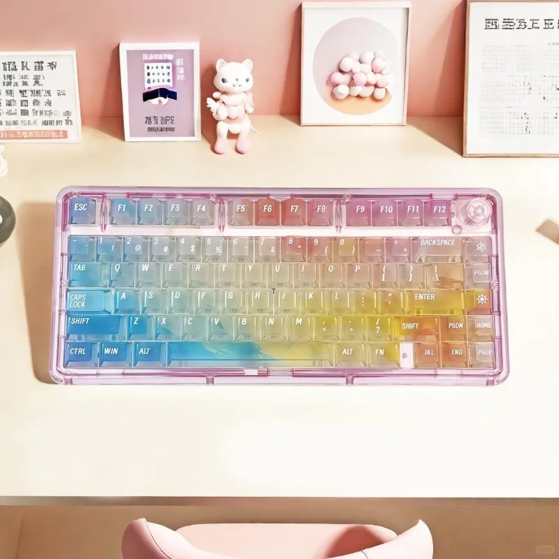 Juego de teclas con tema de niebla colorida, teclas originales personalizadas hechas a mano con perfil de cereza para PC, accesorios para teclado mecánico, regalo - imagen 3