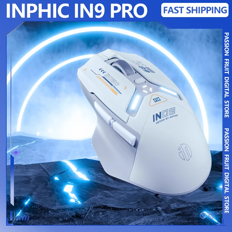 Nuevo Ratón para juegos Inphic IN9 PRO, recargable, 2,4G, inalámbrico, Bluetooth, 26000DPI, RGB, ergonómico, compatible con conexiones cableadas