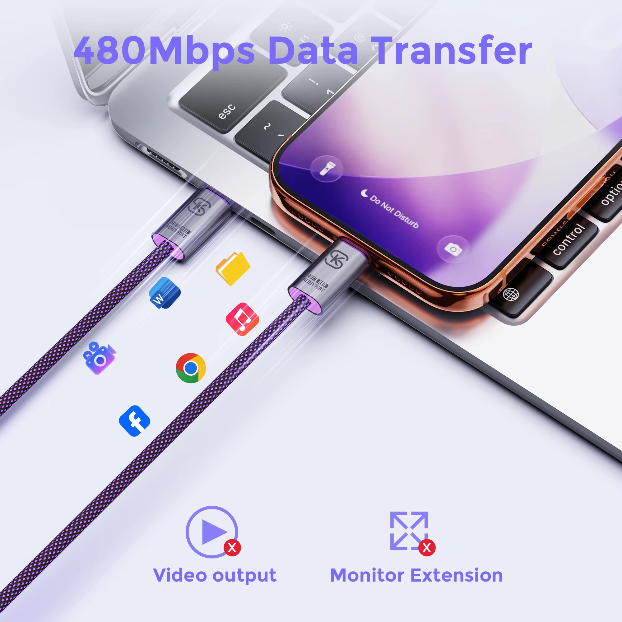 Cable USB-C PD 240W Carga Rápida Universal iPhone Samsung Xiaomi - imagen 3