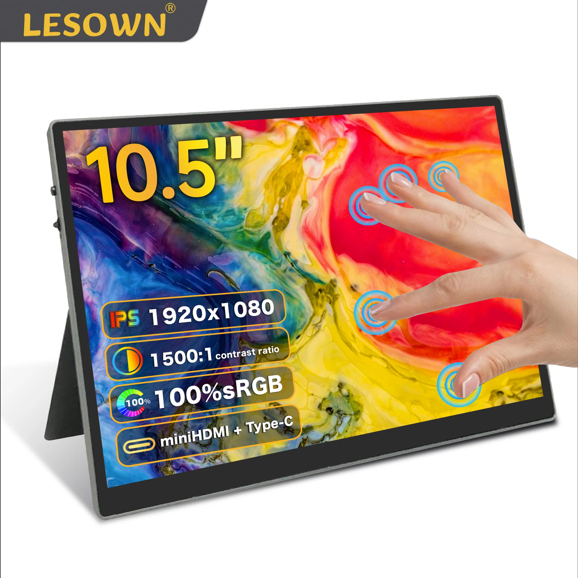 LESOWN 10.5 Inch 1920×1280 IPS Portable Secondary Monitor USB-C HDMI Travel Display External for Computer Switch Phone Laptop