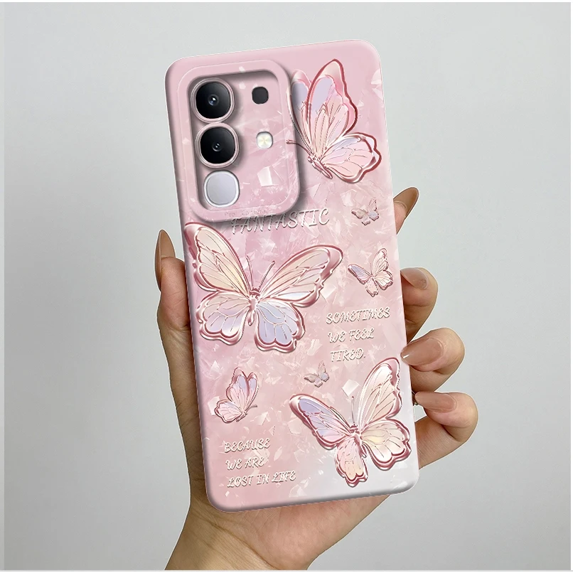 Nuevo diseño de carcasa para Vivo Y31 Pro 5G 2025, funda estética bonita con flores de mariposa, funda trasera de silicona suave líquida a prueba de golpes - imagen 3