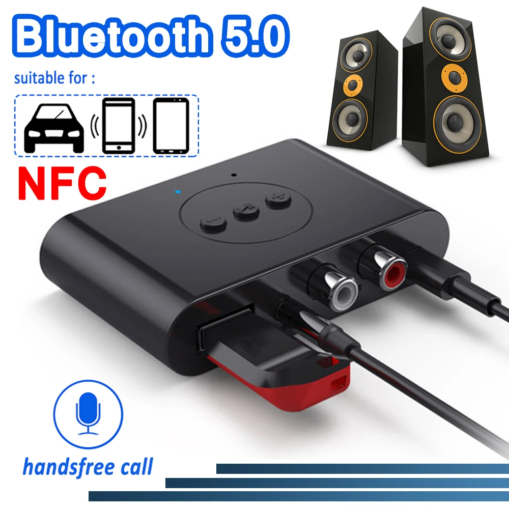 Receptor de Audio Bluetooth 5,0, disco U, NFC, RCA, conector auxiliar de 3,5mm, adaptador inalámbrico de música estéreo, Audio con micrófono para amplificador MP3 de coche