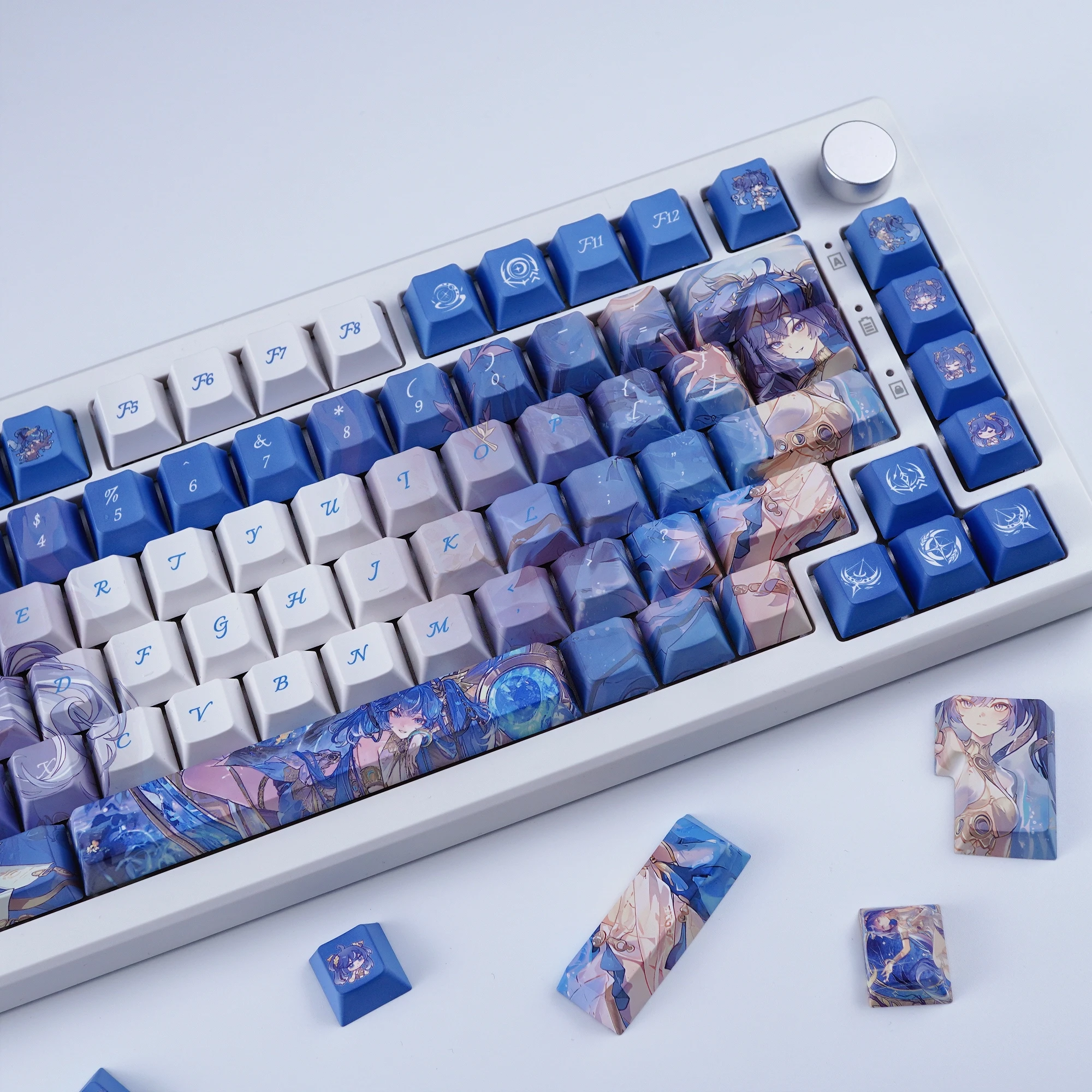 Wuthering Waves IUNO Keycaps Cherry Profile PBT sublimación térmica azul dibujos animados lindo juego Keycap para teclado mecánico DIY - imagen 5