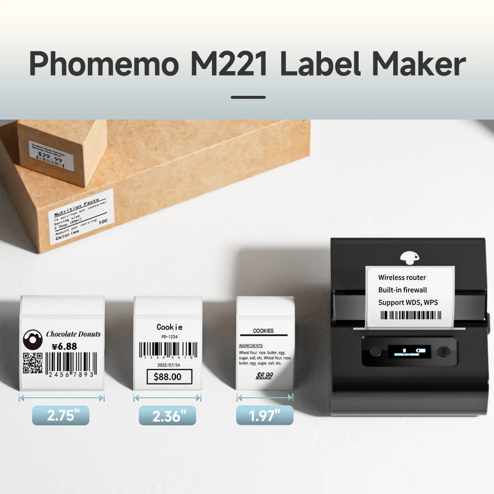Phomemo-Impresora térmica M200 para etiquetas adhesivas, máquina etiquetadora de código de barras, ancho de papel: 20-75mm - imagen 3