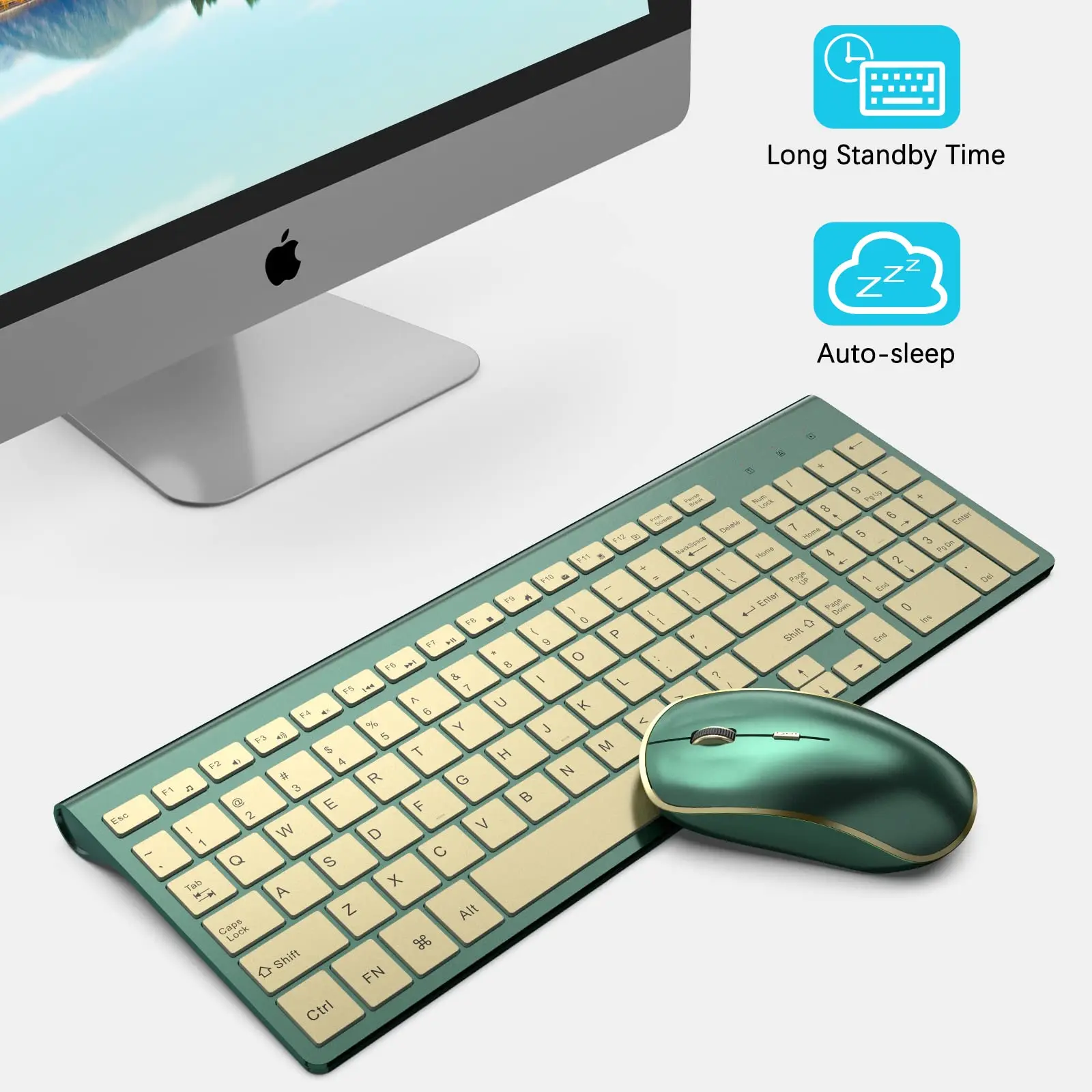 Juego de teclado y ratón inalámbricos para ordenador portátil, diseño compacto y portátil de 2,4G para oficina, color dorado, gris, rosa, rojo vino, plateado y verde - imagen 3