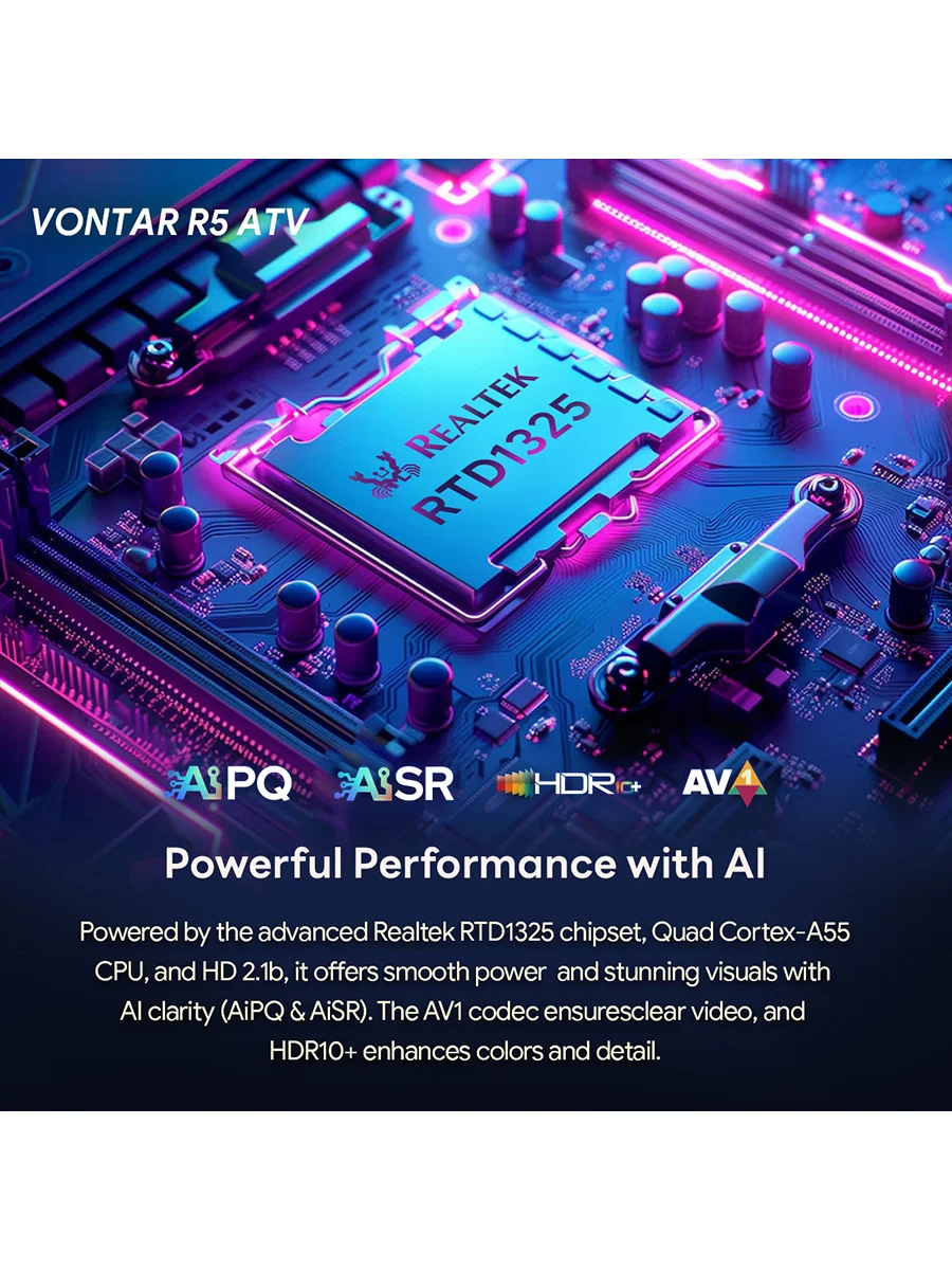 VONTAR ATV Android14 TV Box Realtek1325 CPU A55 Edge AI Mali-G57 GPU compatible con AI-PQ AI-SR HDR Wifi6 reproductor multimedia decodificador - imagen 2