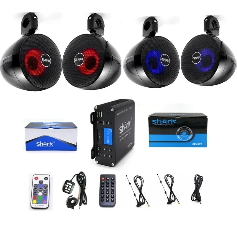 Audio de motocicleta 4 canales 1000 w con radio FM BT USB SD AUX para audio marino ATV UTV con luz RGB - imagen 3