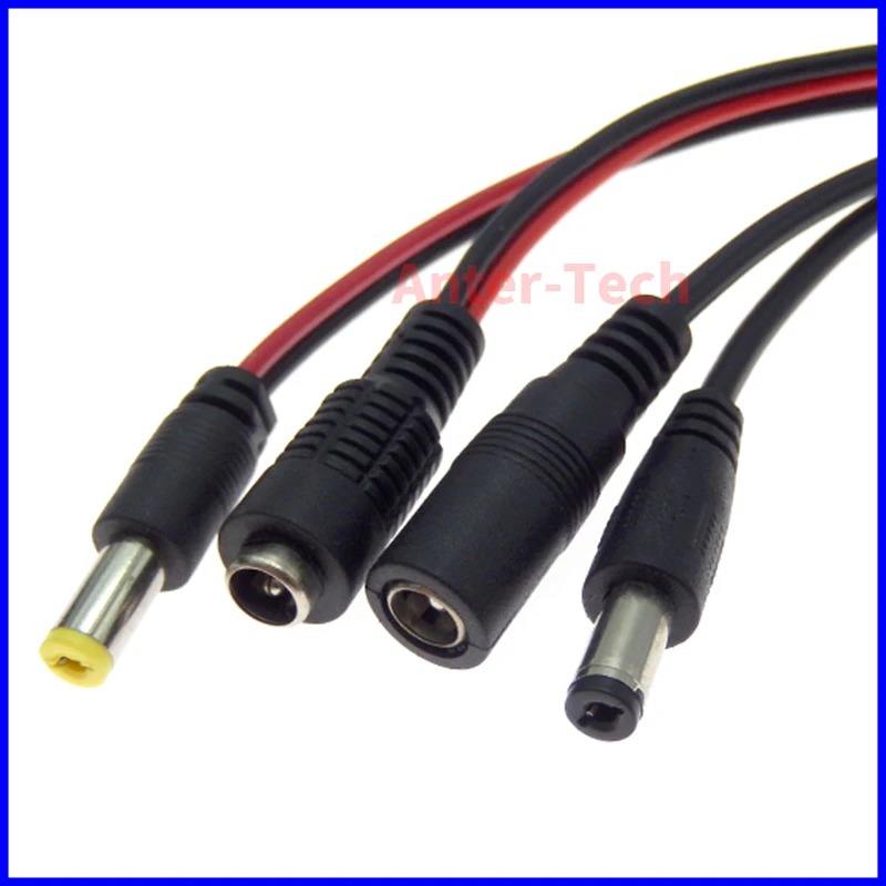 Conector macho y hembra de 5 piezas, 10 piezas, 5,5x2,1mm, 12V de CC, Cable Pigtail para cámara CCTV, extensión de Cable de 24V de CC