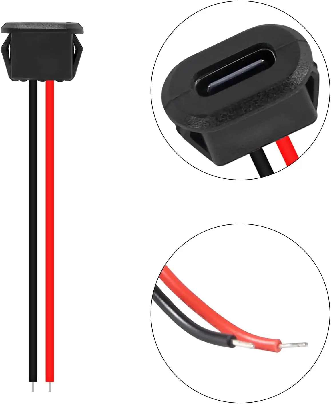 Conector USB tipo C hembra de 2 pines, resistente al agua, con enchufe hembra, puerto de carga de carga rápida, enchufe de cargador USB-C, 10 Uds. - imagen 3