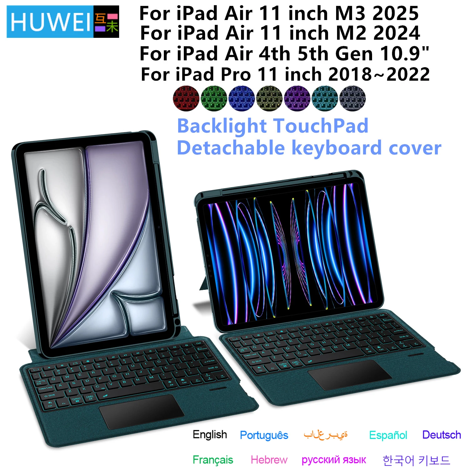 HUWEI teclado mágico para iPad Air 11 pulgadas M3 2025 M2 funda para iPad Air 4th 5th 6th Gen Pro 11 "cubierta de teclado retroiluminado Folio - imagen 2