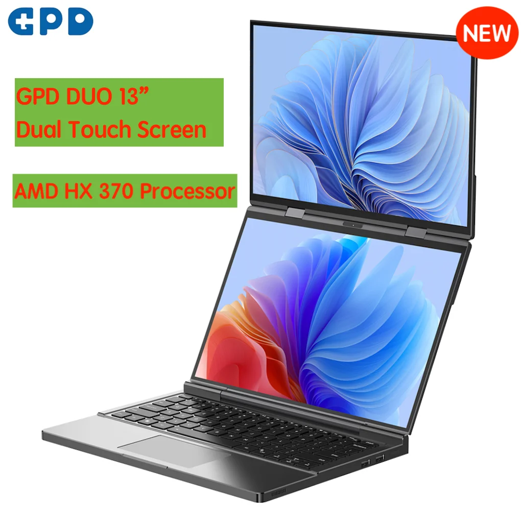 Original nuevo 2025 GPD DUO 13 "pantalla táctil Dual 32GB 64GB RAM 1TB 2TB SSD CPU AMD HX 370 procesador portátil de negocios - imagen 2
