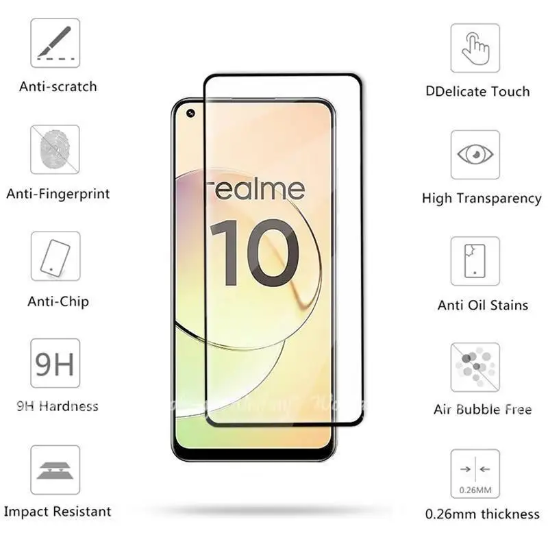 Para Realme 10 vidrio templado cubierta completa Protector de pantalla lente de cámara película Realme 11 4G 5G 10 Pro 10T 10s 9 Pro 9i vidrio - imagen 2