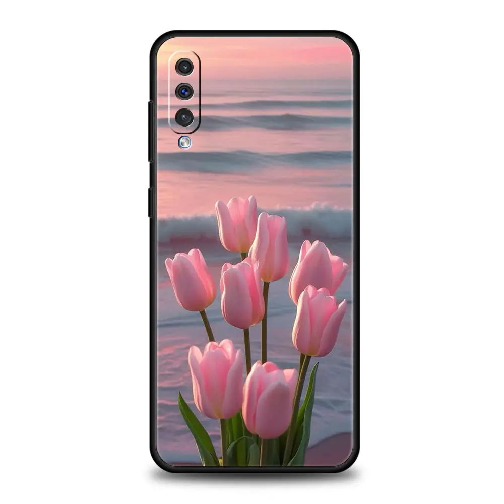 Funda para Teléfono Samsung A56 A36 A26 A24 A12 A14 A16 A50 A70 A22 A40 A34 A54 A42 A52 5G A04s A06, Diseño de Flor de Tulipán Rosa y Amor - imagen 4
